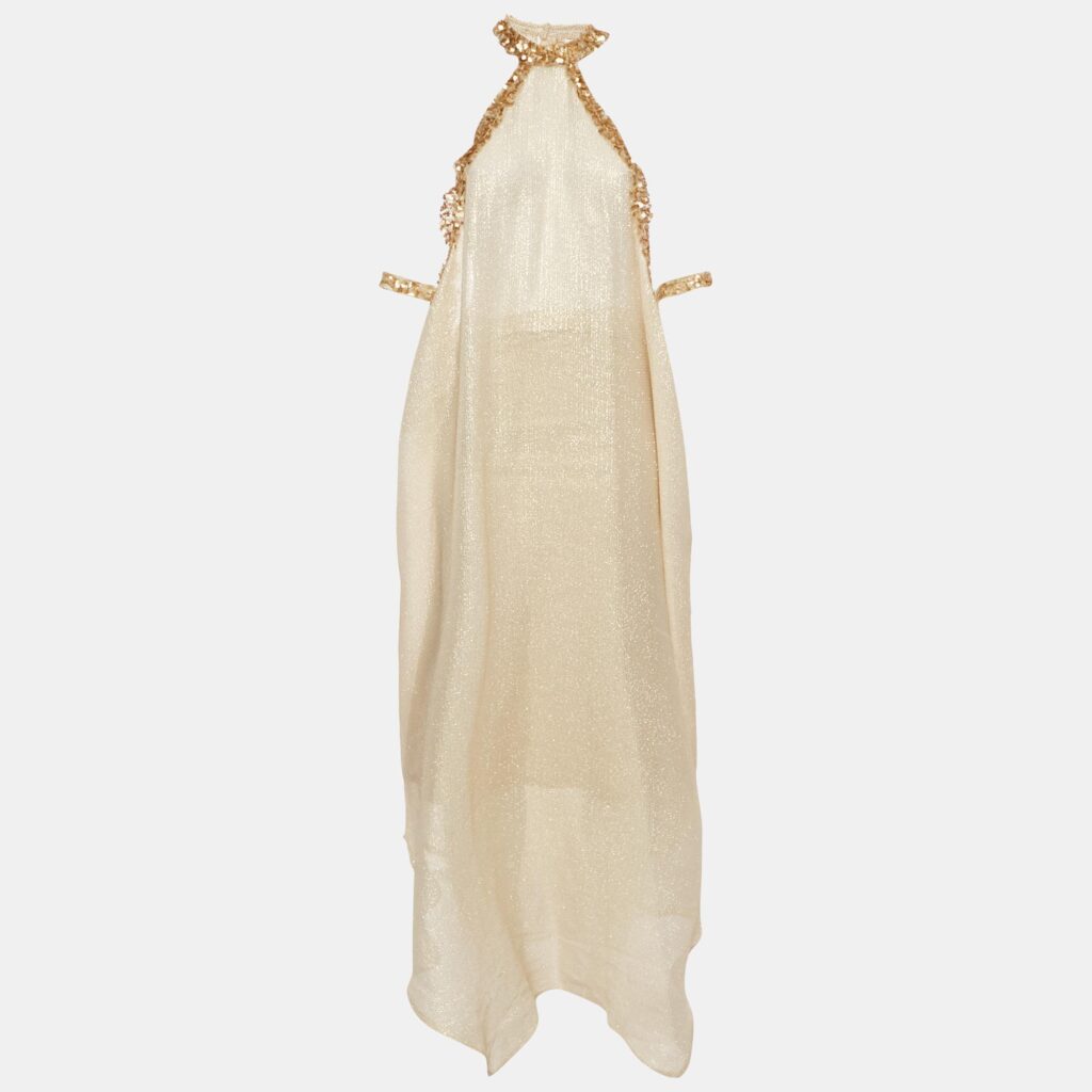 Sana Osmani Gold Sequin Embellished Lurex Loose Fit Midi Dress L