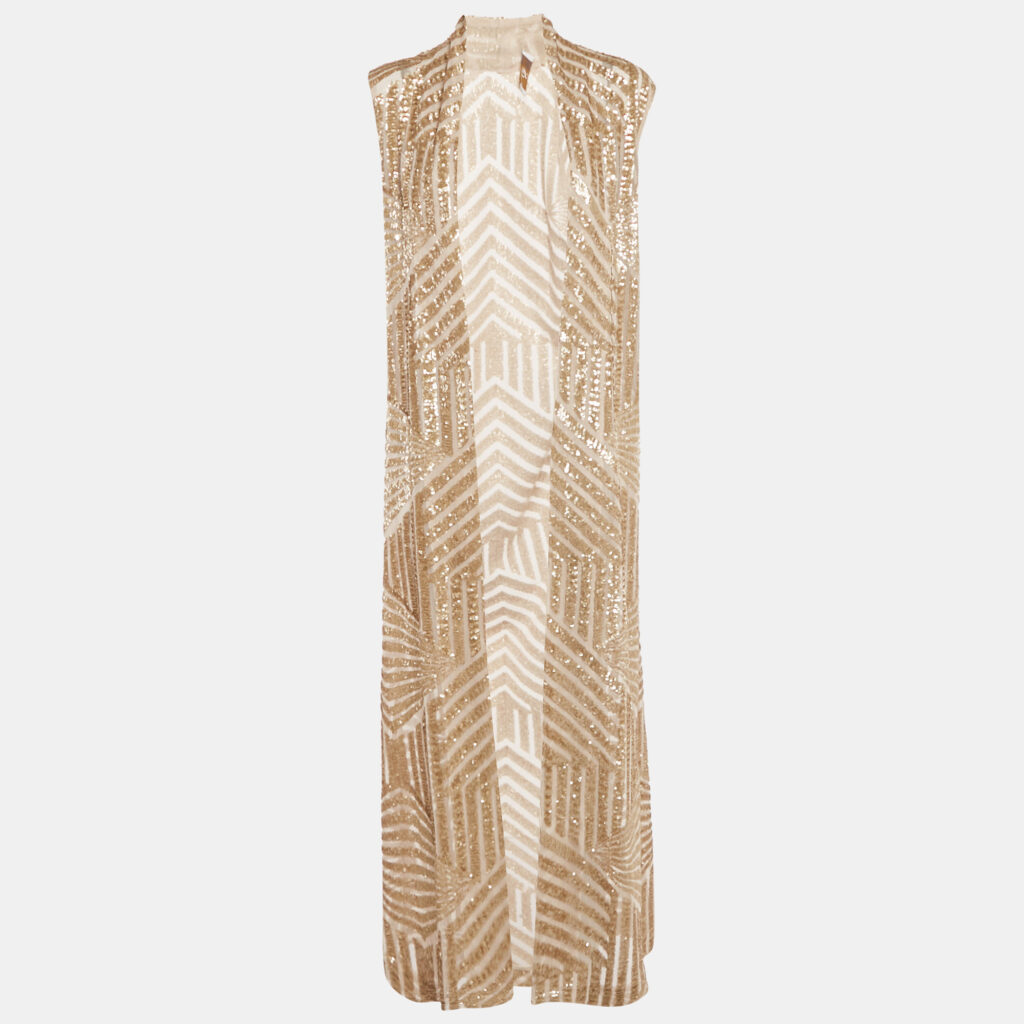 Sana Osmani Gold Sequin Embellished Mesh Open Front Jacket S Sana Osmani Gold Sequin Embellished Mesh Open Front Jacket S