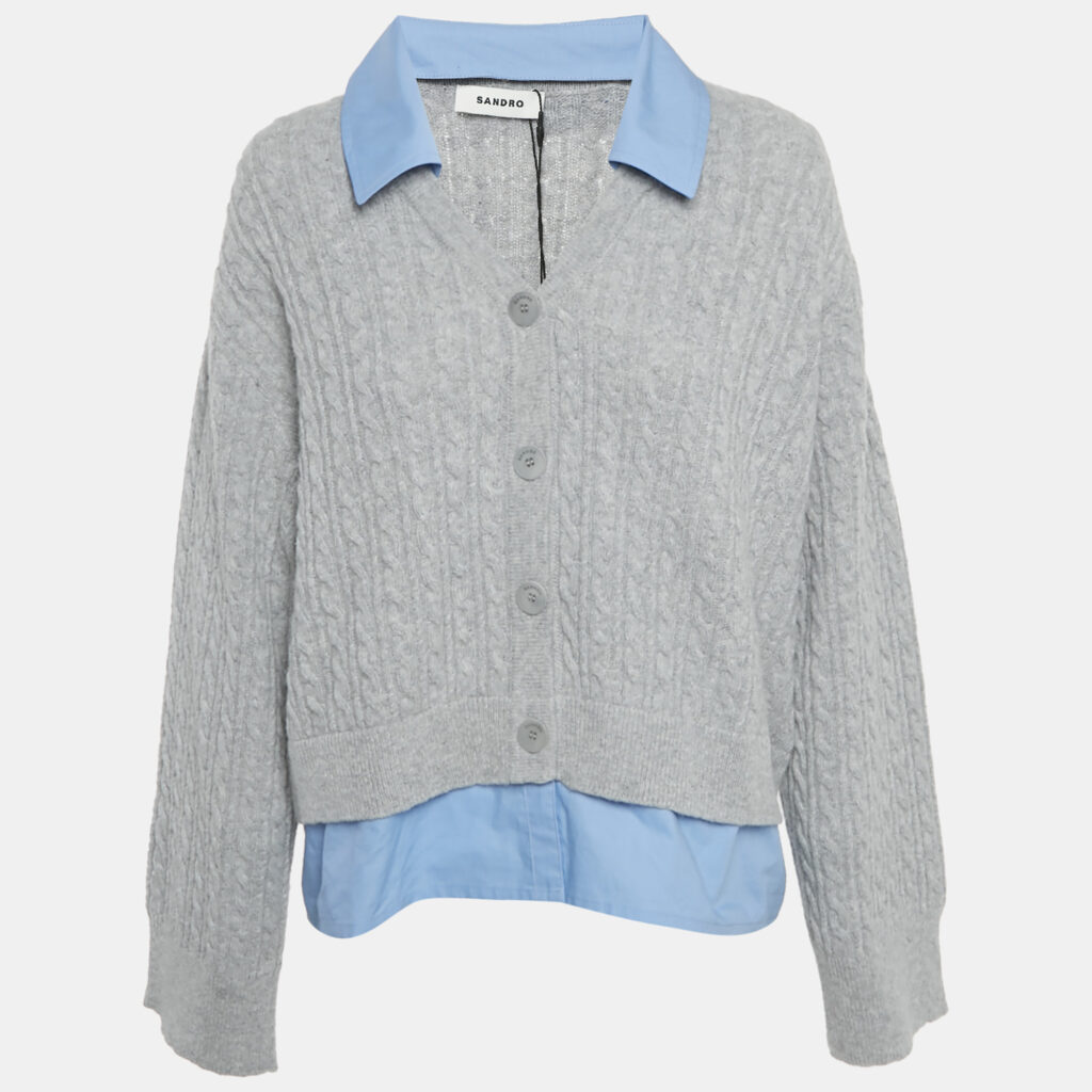 Sandro Grey Cable Knit and Cotton Sweater XL Sandro Grey Cable Knit and Cotton Sweater XL