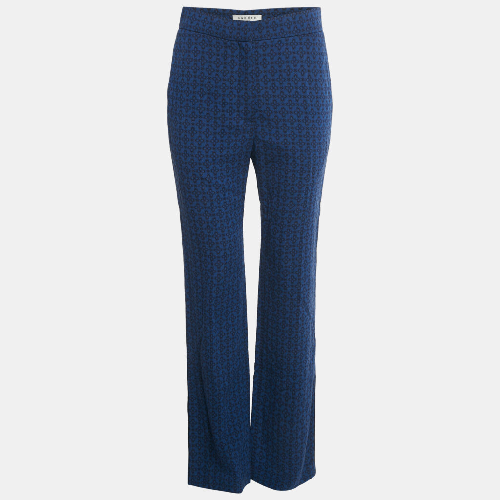Sandro Blue Jacquard Crepe Amparo Pants L Sandro Blue Jacquard Crepe Amparo Pants L
