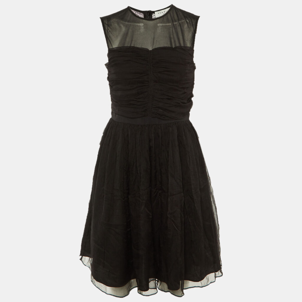 luxury-women-sandro-new-clothes-p1243838-003.jpg Sandro Black Silk Chiffon Ruffled Mini Dress M