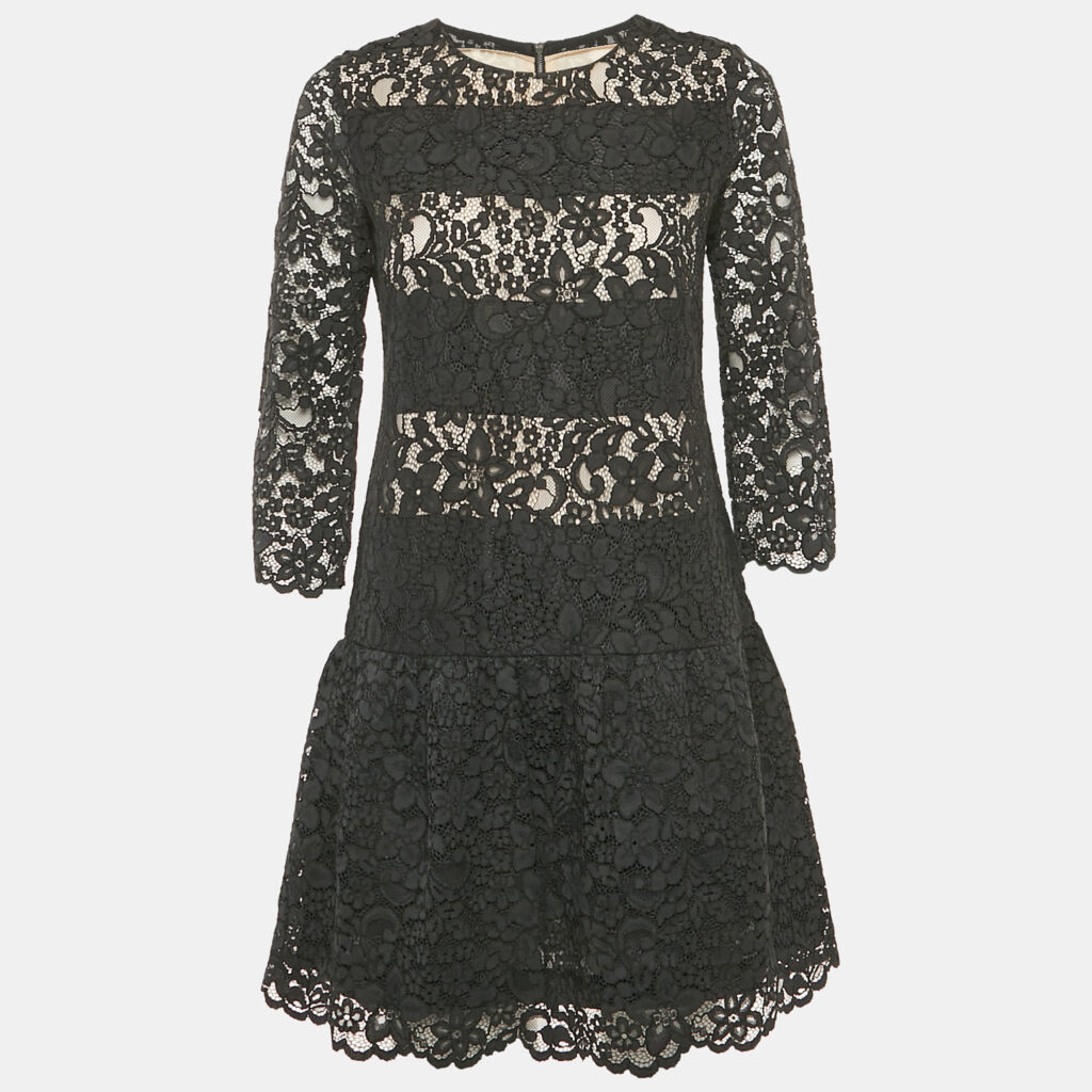 Sandro Black Lace Sheer Pleated Mini Dress S Sandro Black Lace Sheer Pleated Mini Dress S