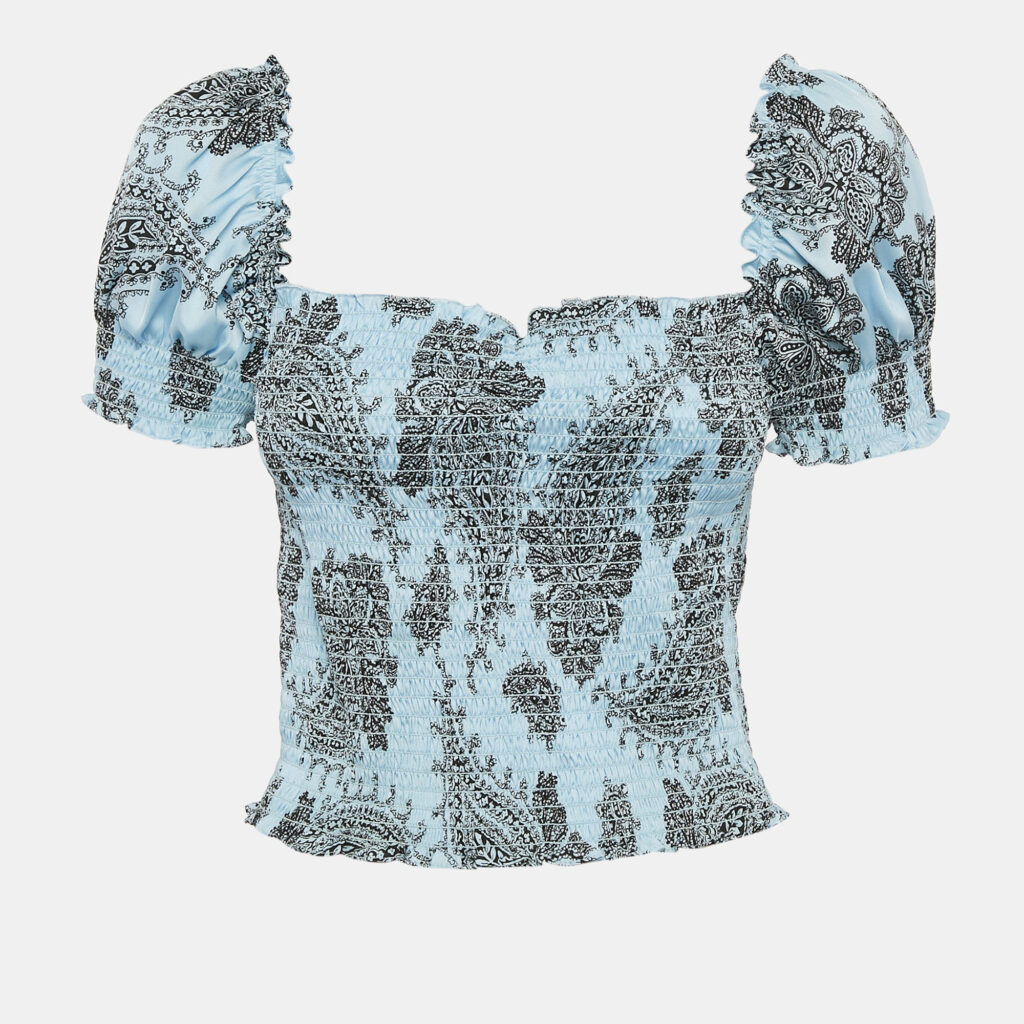 Sandro Light Blue Paisley Print Smocked Top S