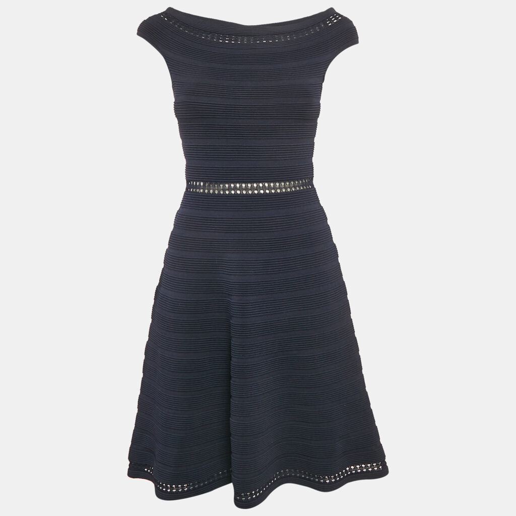 Sandro Navy Blue Patterned Knit Sleeveless Mini Dress L Sandro Navy Blue Patterned Knit Sleeveless Mini Dress L