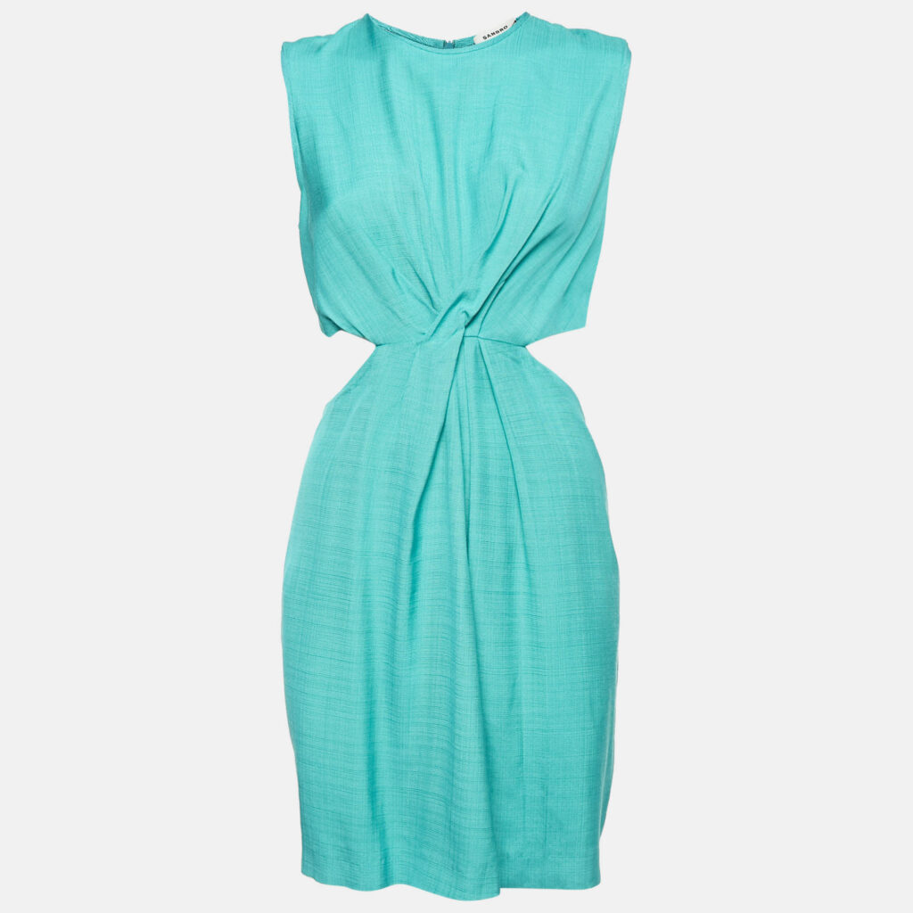 Sandro Green Crepe Cut-Out Sleeveless Mini Dress L Sandro Green Crepe Cut-Out Sleeveless Mini Dress L