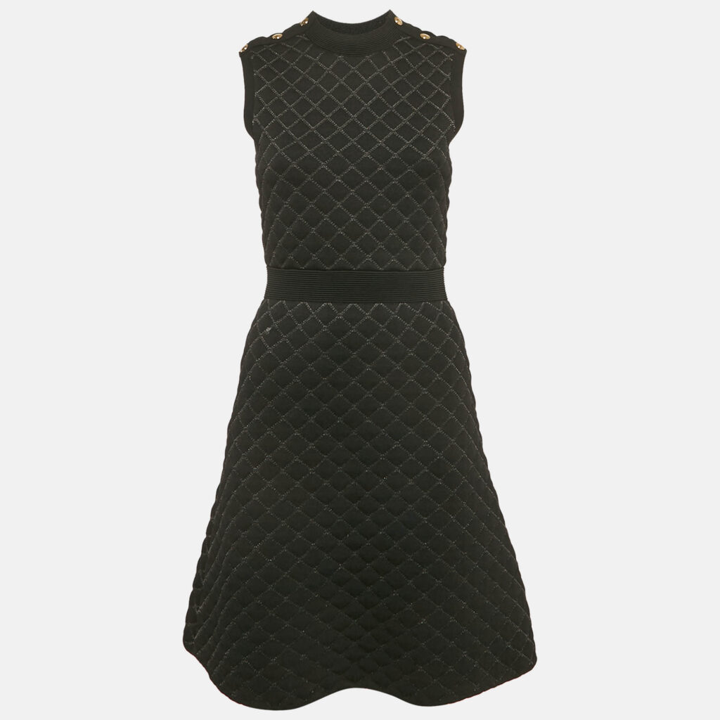 luxury-women-sandro-used-clothes-p1169342-001-1.jpg Sandro Black Quilted Knit Sleeveless Mini Dress S