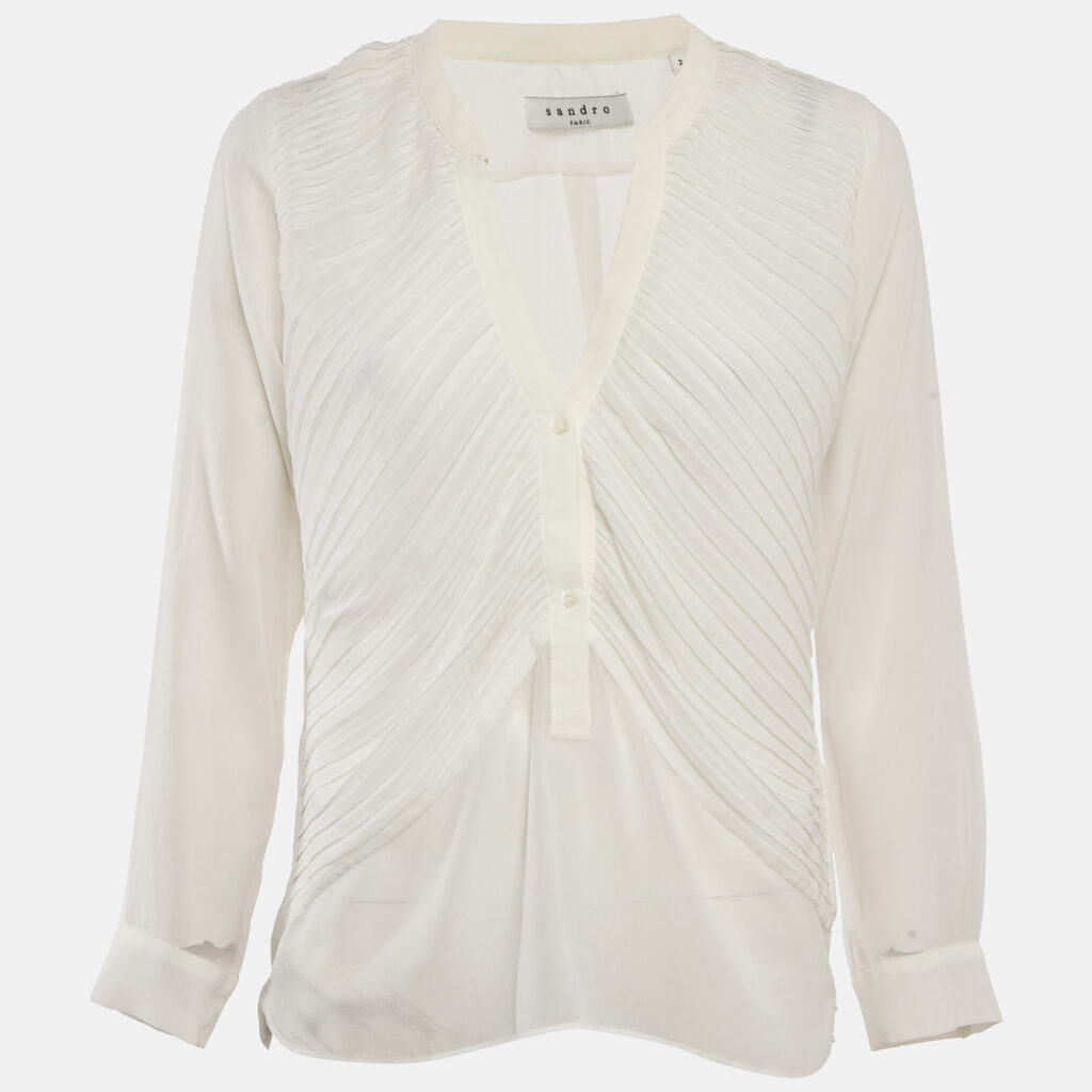 Sandro White Chiffon Pleated Blouse M Sandro White Chiffon Pleated Blouse M