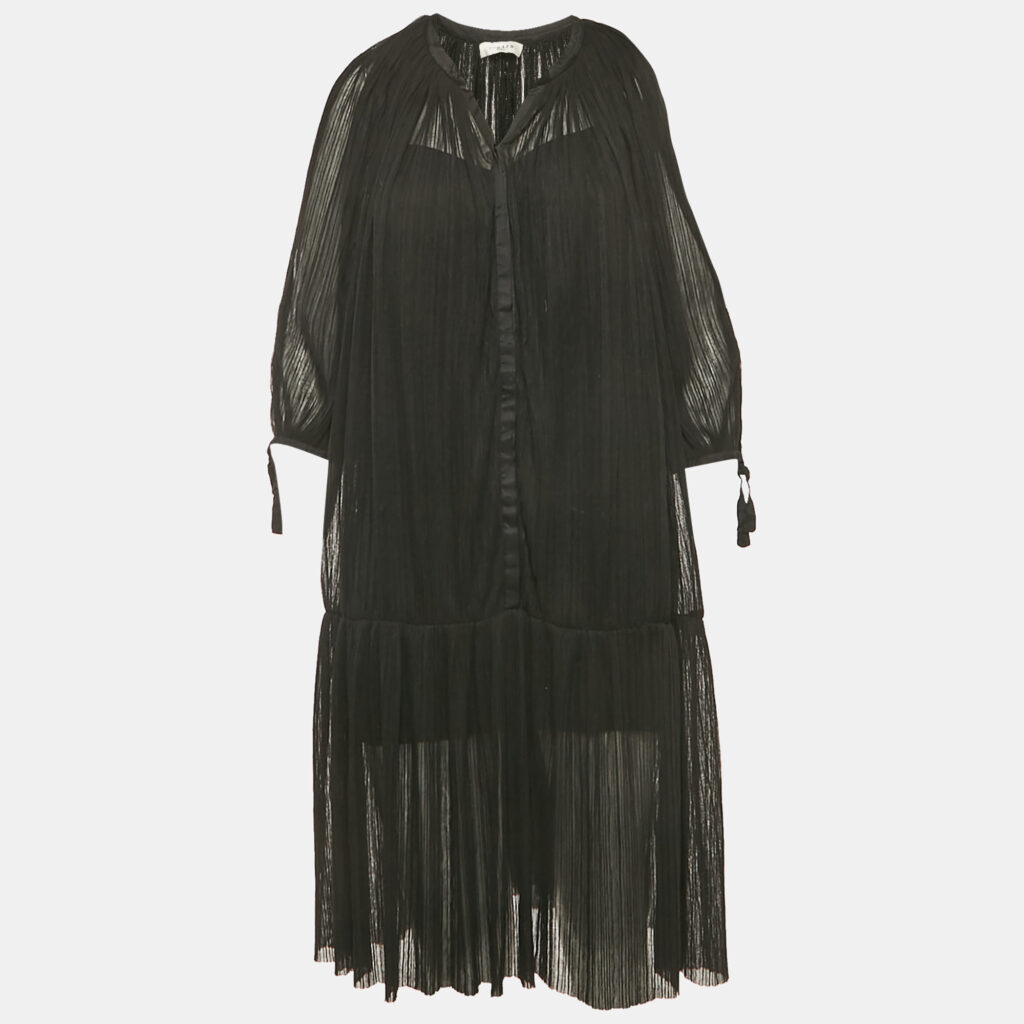Sandro Black Plisse Drop Waist Short Dress M