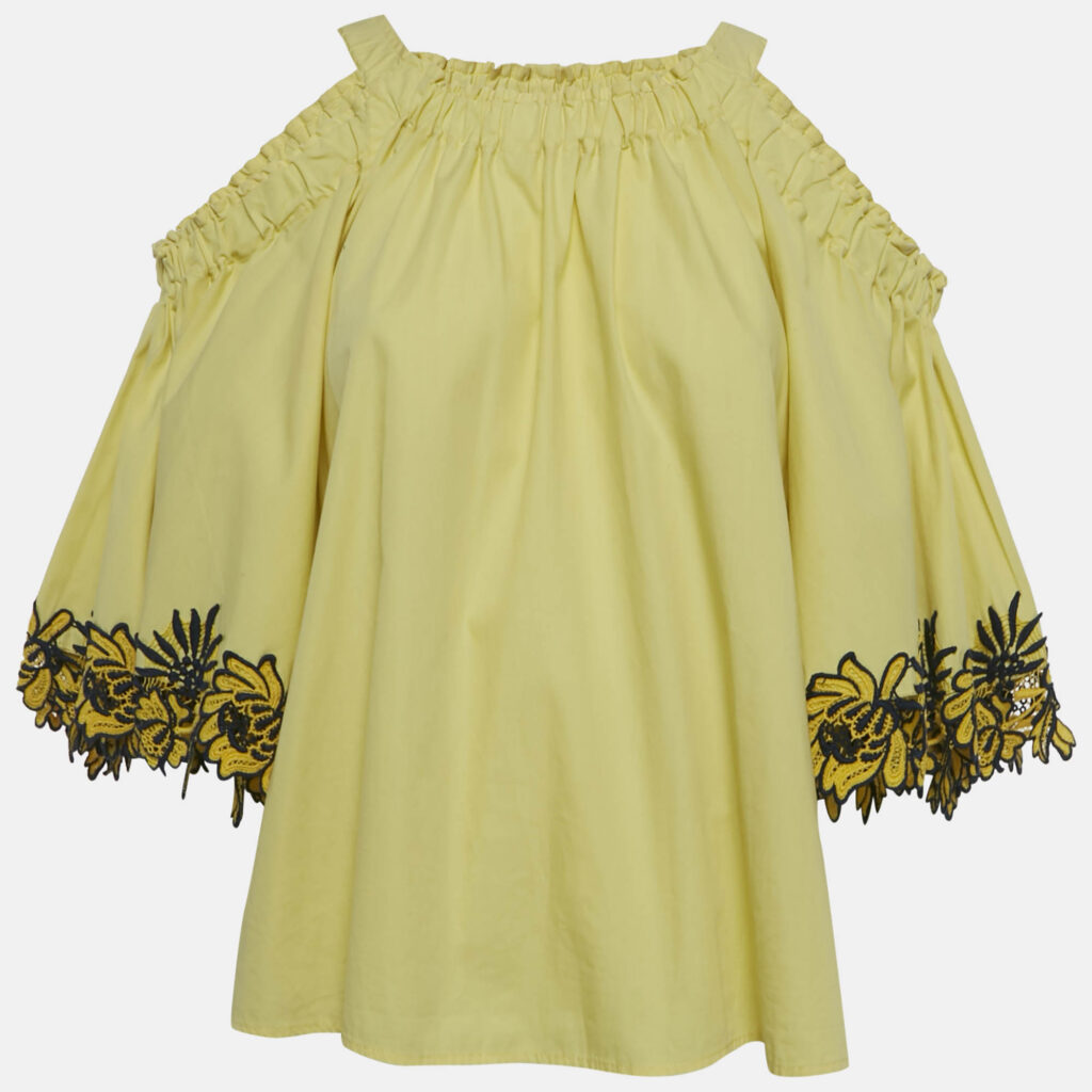 Sandro Yellow Lace Trim Cotton Cold-Shoulder Blouse M Sandro Yellow Lace Trim Cotton Cold-Shoulder Blouse M