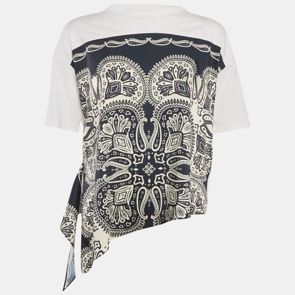 Sandro Multicolor Print Cotton Tie-Waist Crew Neck T-Shirt XS Sandro Multicolor Print Cotton Tie-Waist Crew Neck T-Shirt XS