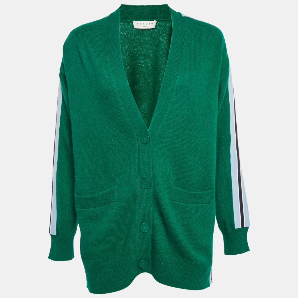 Sandro Green Wool Knit Buttoned Cardigan S Sandro Green Wool Knit Buttoned Cardigan S