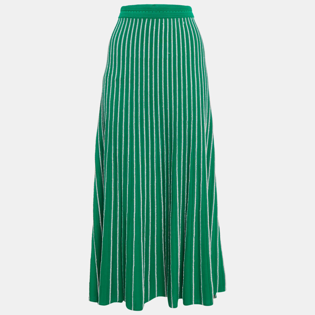 Sandro Green Lurex Striped Knit Midi Skirt L Sandro Green Lurex Striped Knit Midi Skirt L