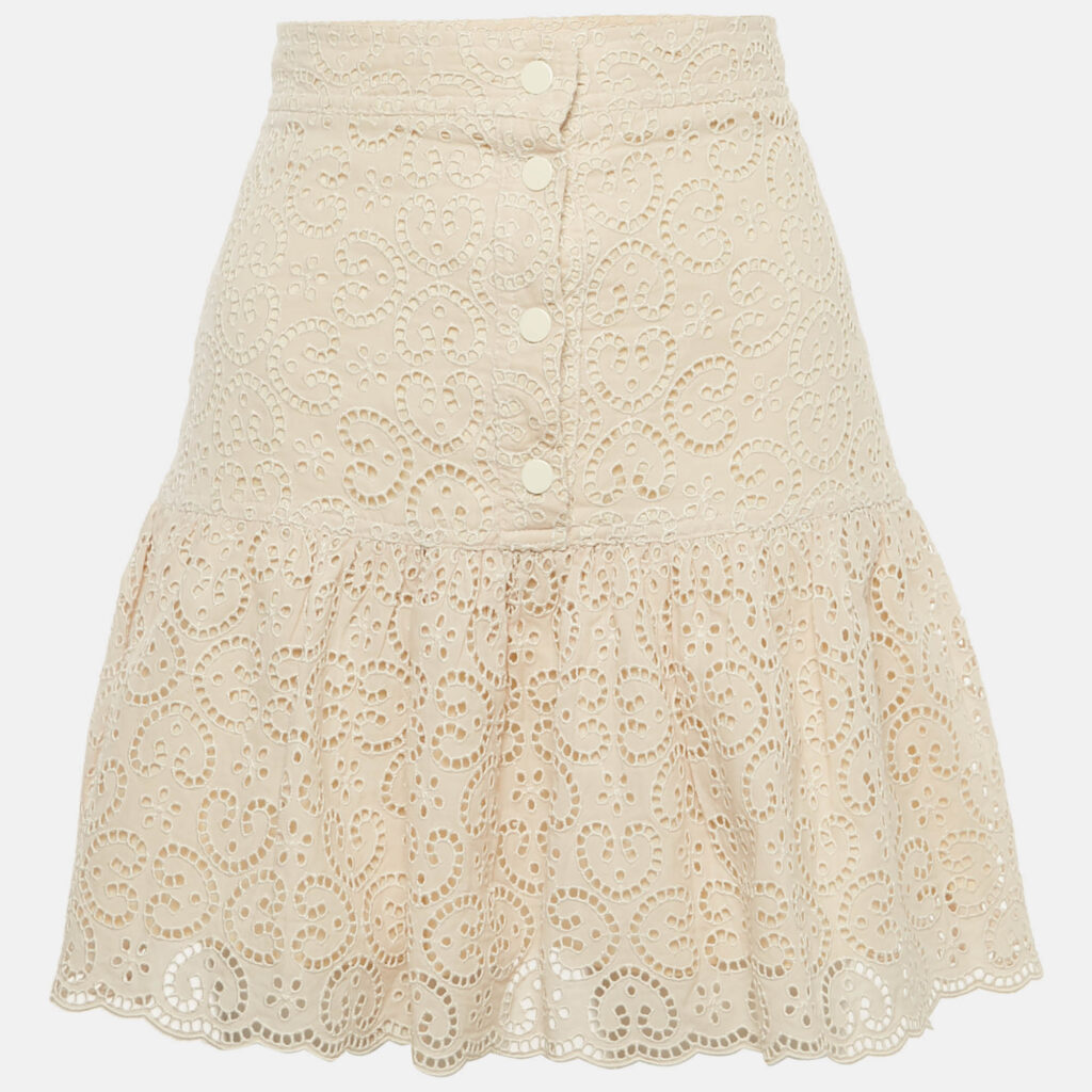 Sandro Beige Broderie Anglaise Tiered Mini Dress S Sandro Beige Broderie Anglaise Tiered Mini Dress S