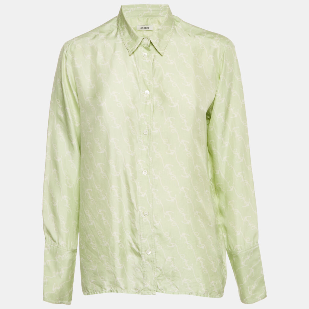 Sandro Green Anchor Print Silk Long Sleeve Shirt M Sandro Green Anchor Print Silk Long Sleeve Shirt M