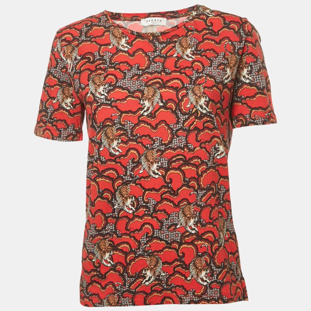 Sandro Red Printed Jersey T-Shirt L Sandro Red Printed Jersey T-Shirt L
