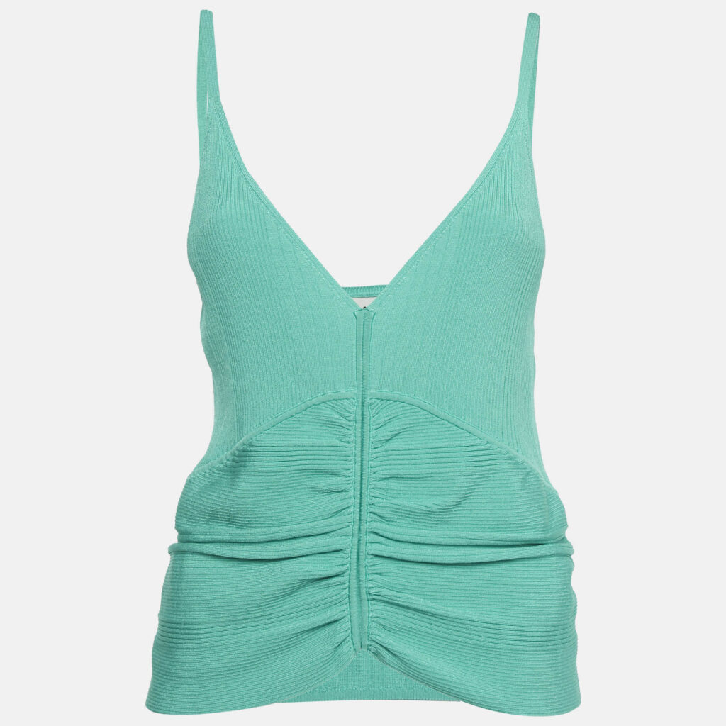 Sandro Turquoise Green Rib Knit Ruched Alcudia Top XL