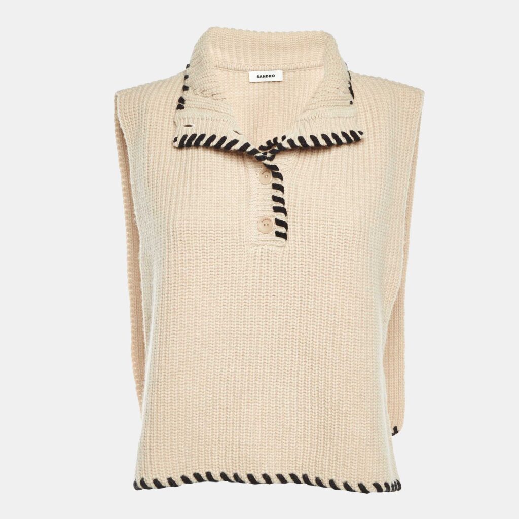 Sandro Beige Wool Knit Turtleneck Collar One Size Sandro Beige Wool Knit Turtleneck Collar One Size