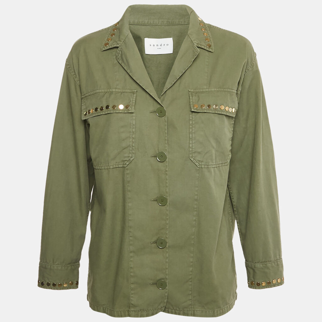 Sandro Green Cotton Studded Jacket S Sandro Green Cotton Studded Jacket S