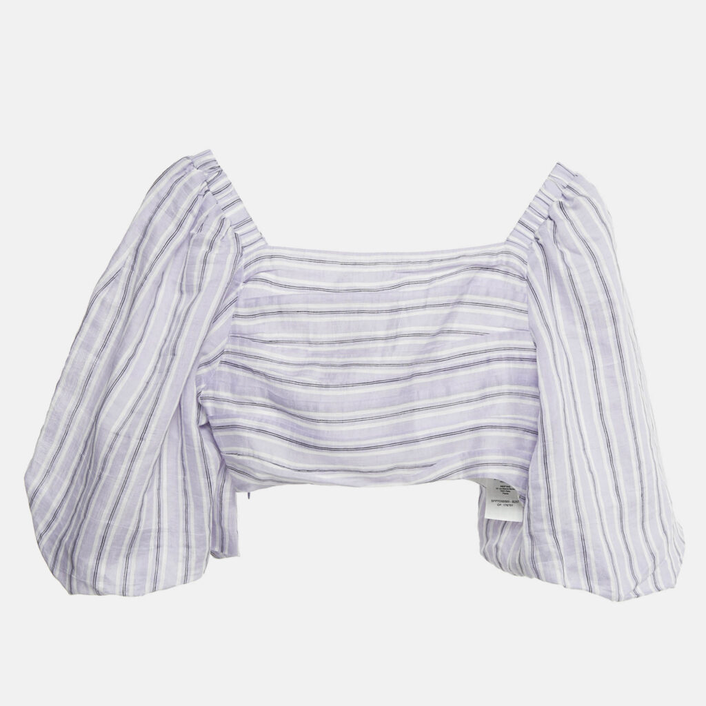 Sandro Lilac Stripe Linen Blend Blonvilla Cropped Top XS