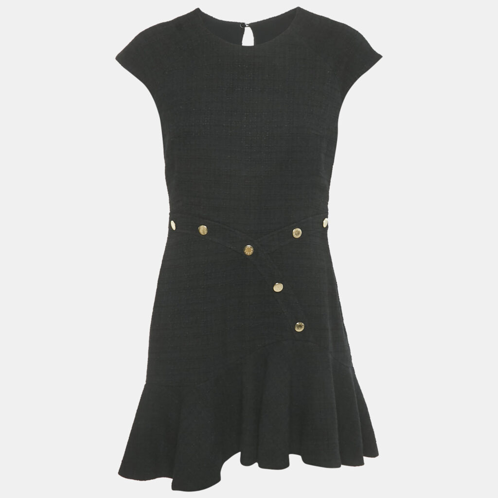Sandro Black Tweed Flounced Hem Mini Dress M Sandro Black Tweed Flounced Hem Mini Dress M