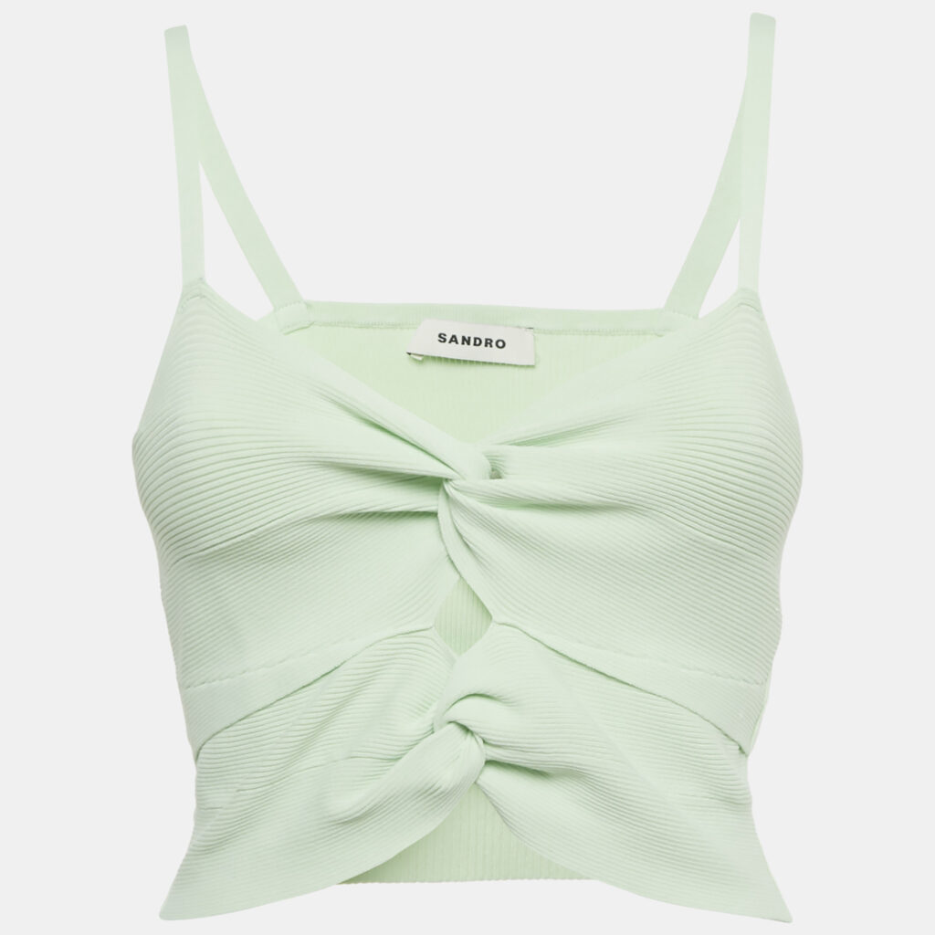 Sandro Light Green Rib Knit Cut-Out Crop Top S