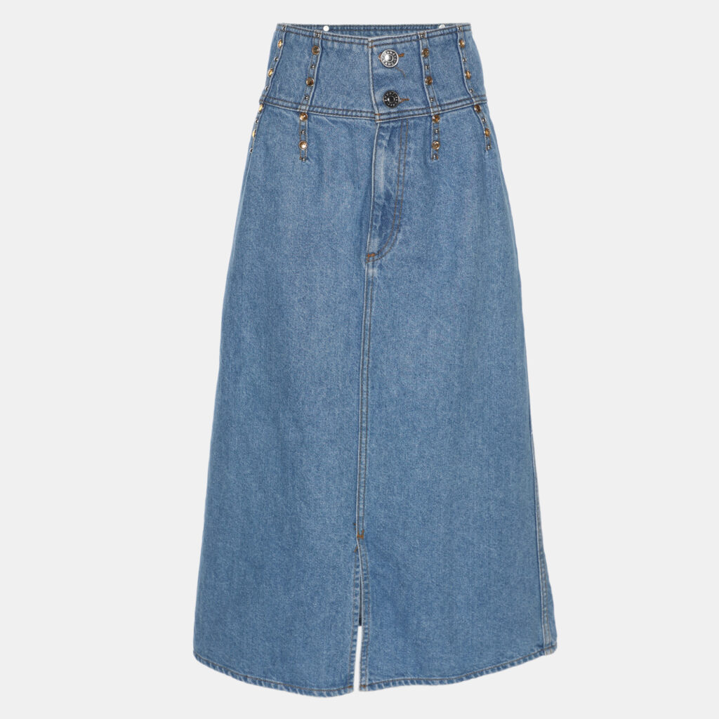 Sandro Blue Denim Crystal Embellished Midi Skirt L Sandro Blue Denim Crystal Embellished Midi Skirt L