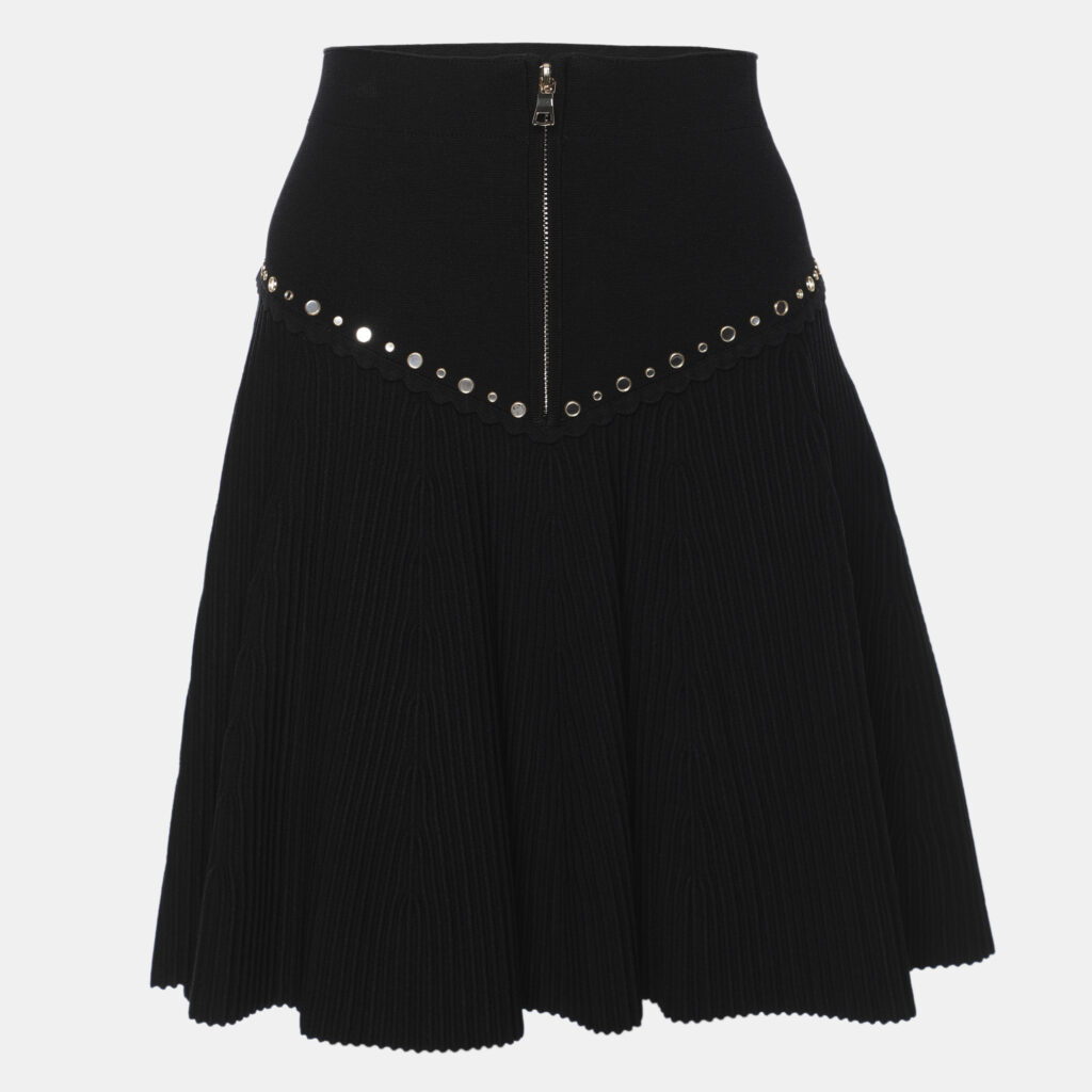 Sandro Black Rib Knit Embellished Oria Mini Skirt S Sandro Black Rib Knit Embellished Oria Mini Skirt S