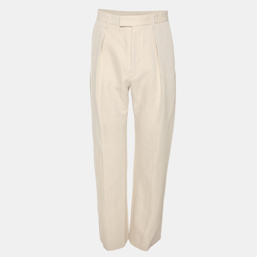 Sandro Light Beige Gabardine Pleated High-Waist Trousers M