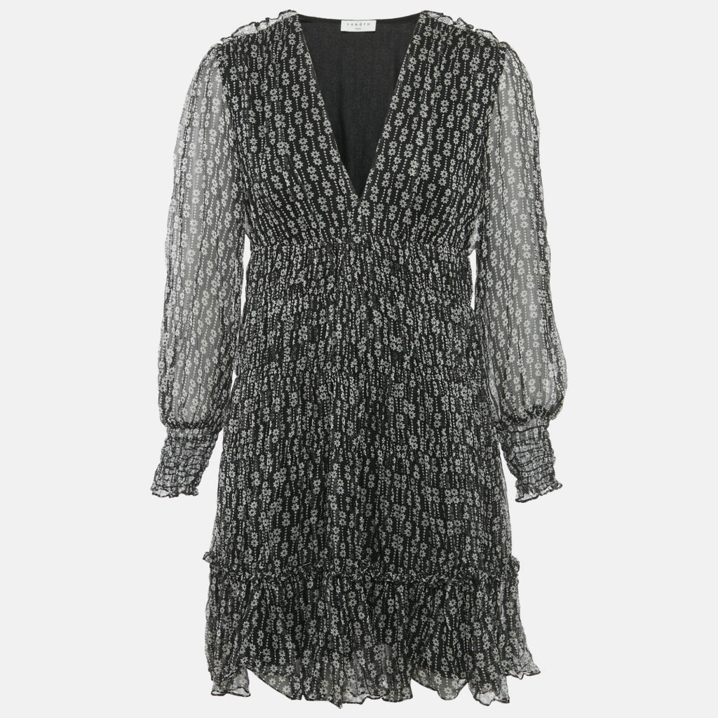 Sandro Black Printed Silk Mini Dress M Sandro Black Printed Silk Mini Dress M