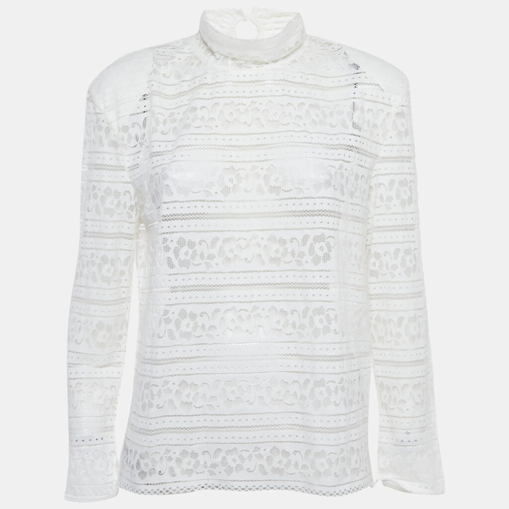 Sandro White Lace Turtle Neck Top L Sandro White Lace Turtle Neck Top L