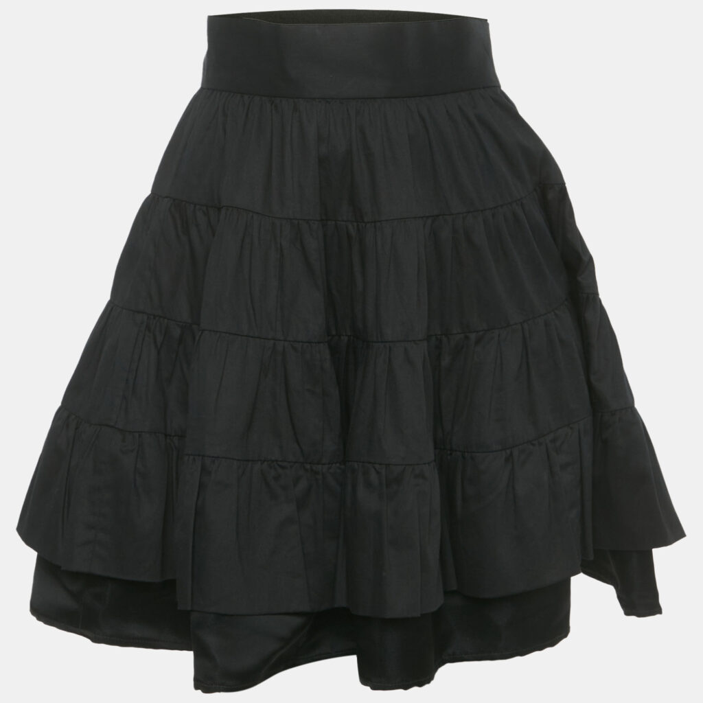 Sandro Black Cotton Tiered Mini Skirt XS Sandro Black Cotton Tiered Mini Skirt XS
