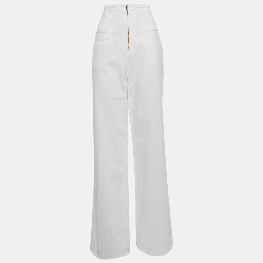 Sandro White Cotton Drill Wide Leg High Waist Jeans M