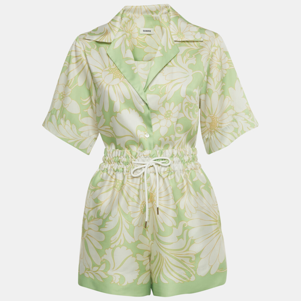 Sandro Green Floral Print Satin Top & Shorts Set XS Sandro Green Floral Print Satin Top & Shorts Set XS