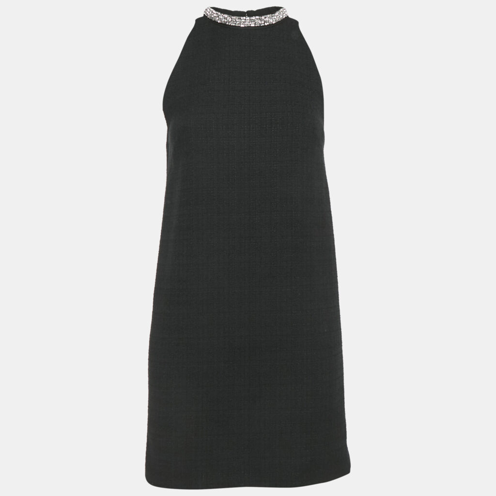 Sandro Black Tweed Embellished Collar Mini Dress XS