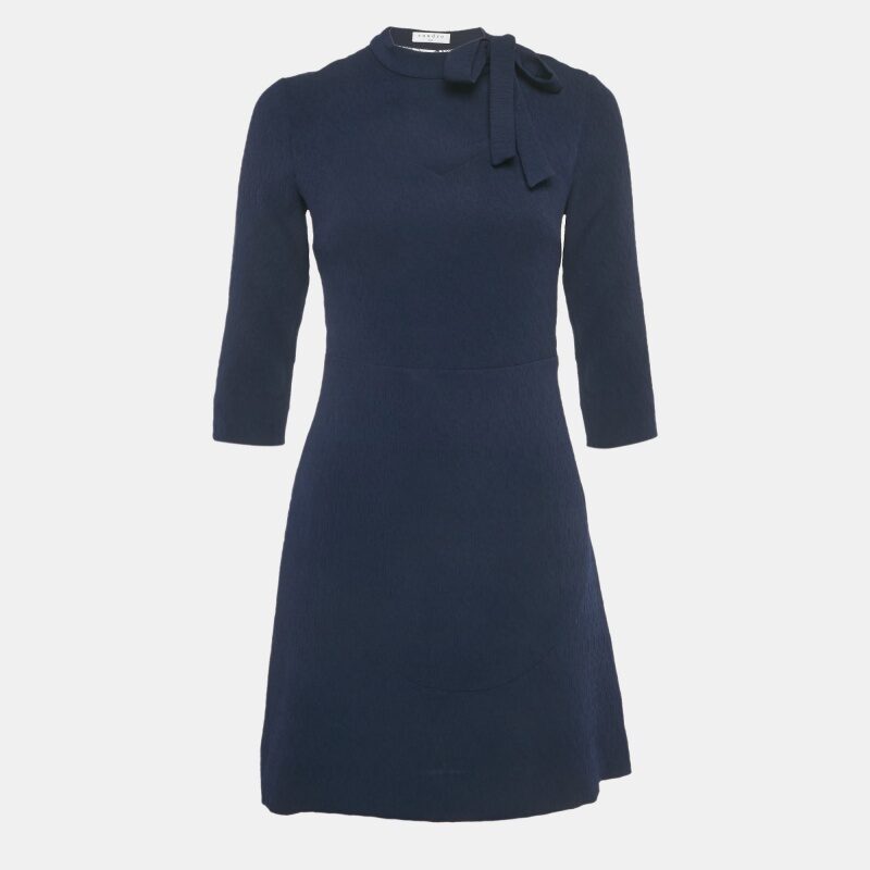 Sandro Navy Blue Crepe Lace Panel Jovane Mini Dress S Sandro Navy Blue Crepe Lace Panel Jovane Mini Dress S
