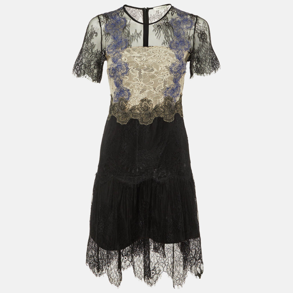 Sandro Black Lace Contrast Detail Mini Dress M Sandro Black Lace Contrast Detail Mini Dress M
