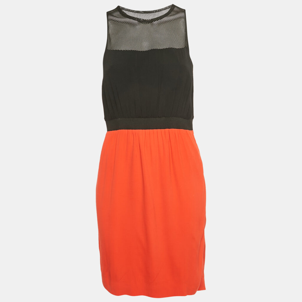 luxury-women-sandro-used-clothes-p1226213-002-1.jpg Sandro Black / Red Crepe Mesh Detail Sleeveless Mini Dress M