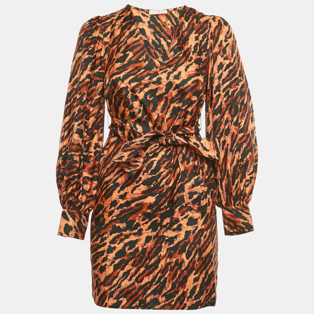 Sandro Brown /Black Animal Print Silk Moon Mini Dress XS