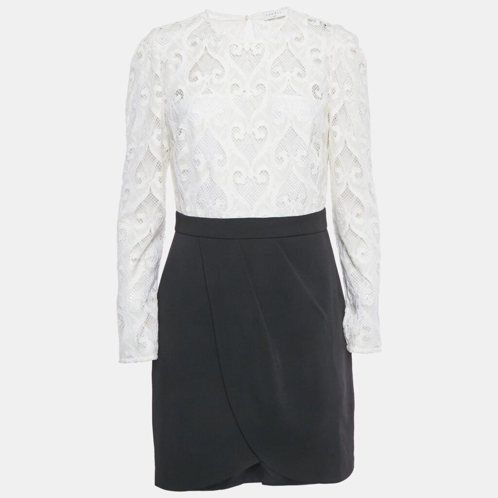 Sandro White/Black Lace Camelia Mini Dress L