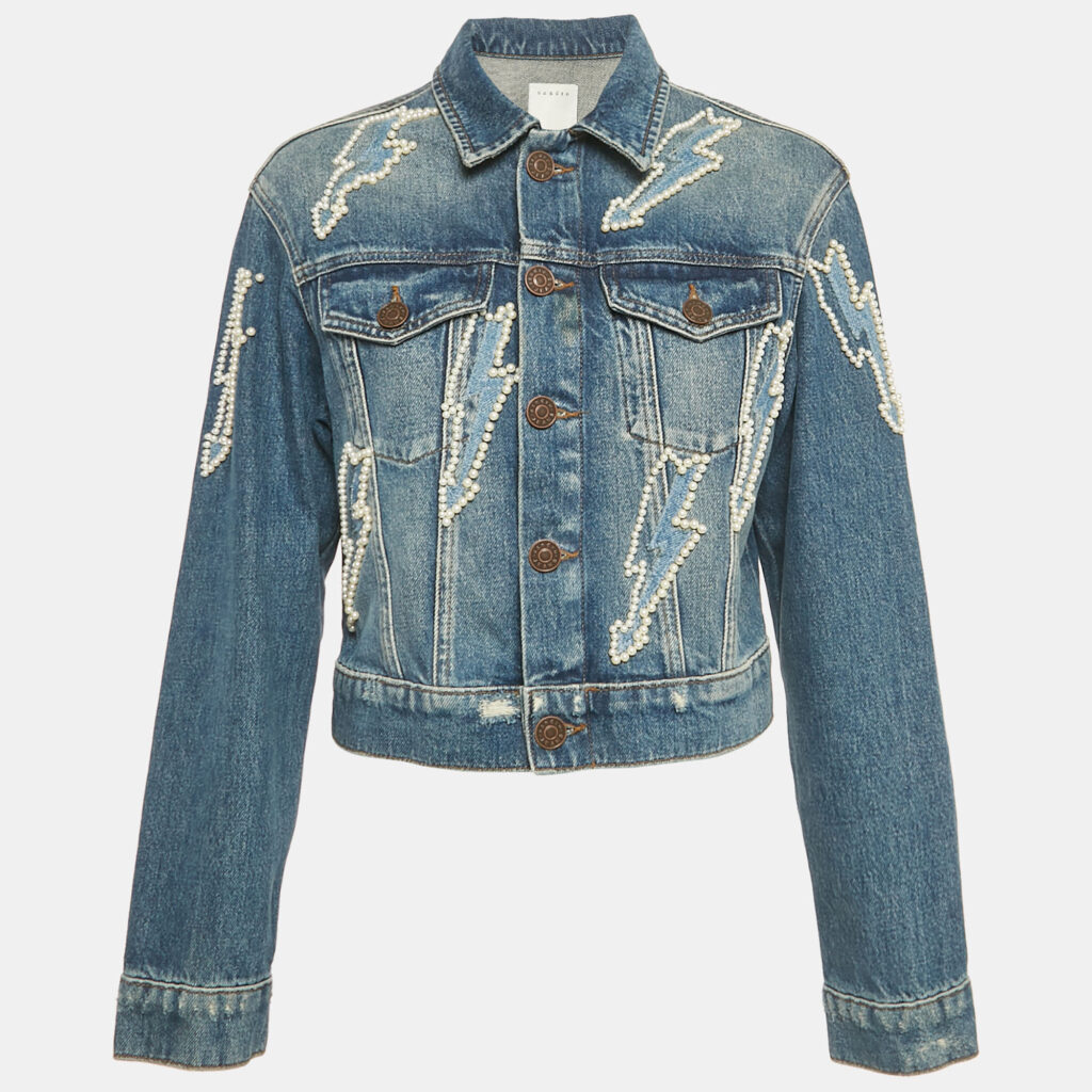 Sandro Blue Beaded Denim Jacket M Sandro Blue Beaded Denim Jacket M