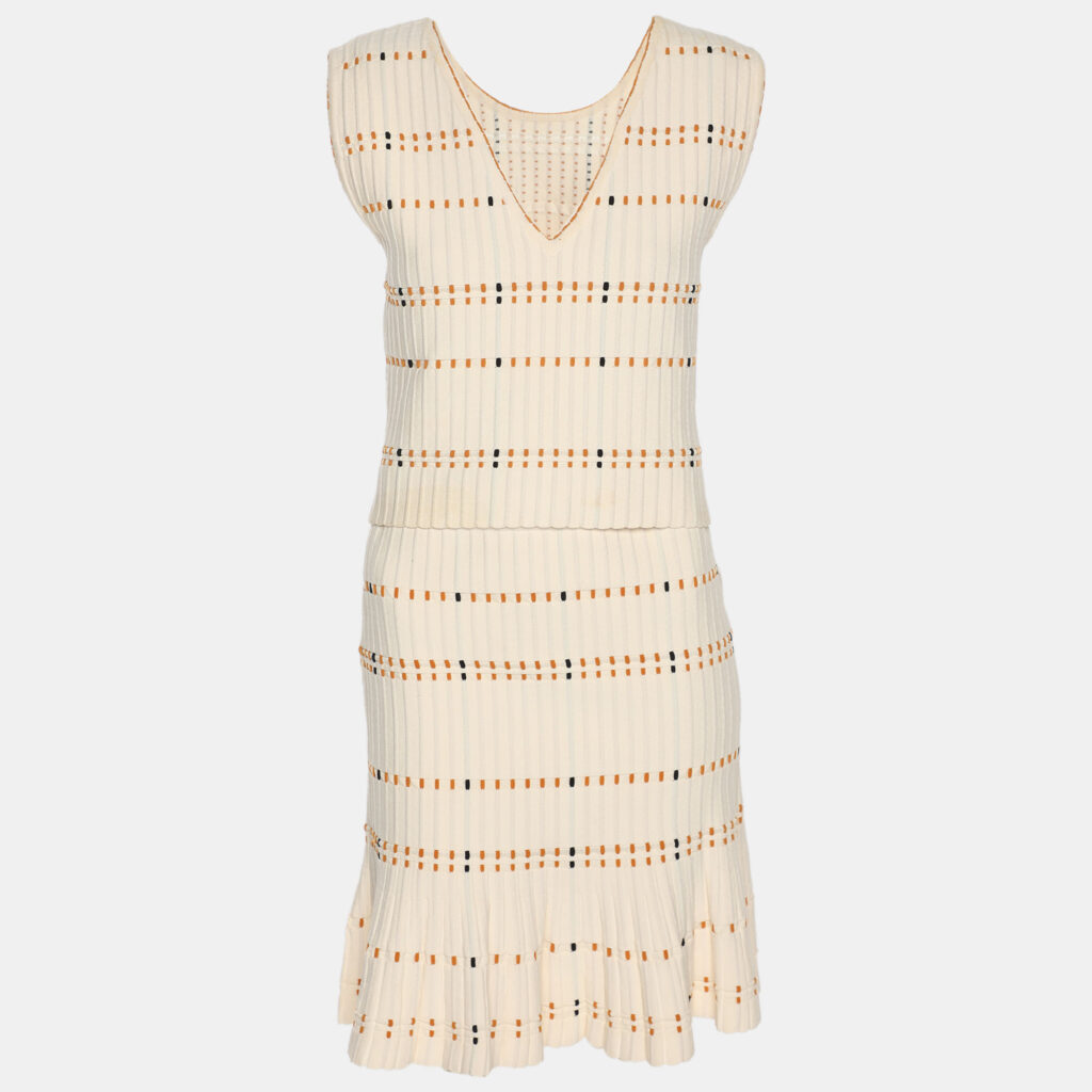 Sandro Cream Striped Rib Knit Top and Mini Skirt Set S Sandro Cream Striped Rib Knit Top and Mini Skirt Set S