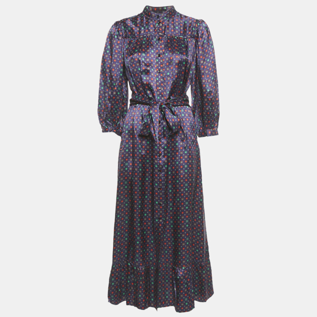 Sandro Purple Stars Print Satin Maxi Dress S