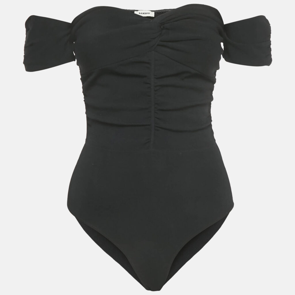 Sandro Black Jersey Ruche Off-Shoulder Top M