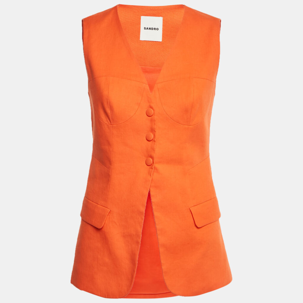 luxury-women-sandro-used-clothes-p1240844-001-1.jpg Sandro Orange Linen Blend Vest S