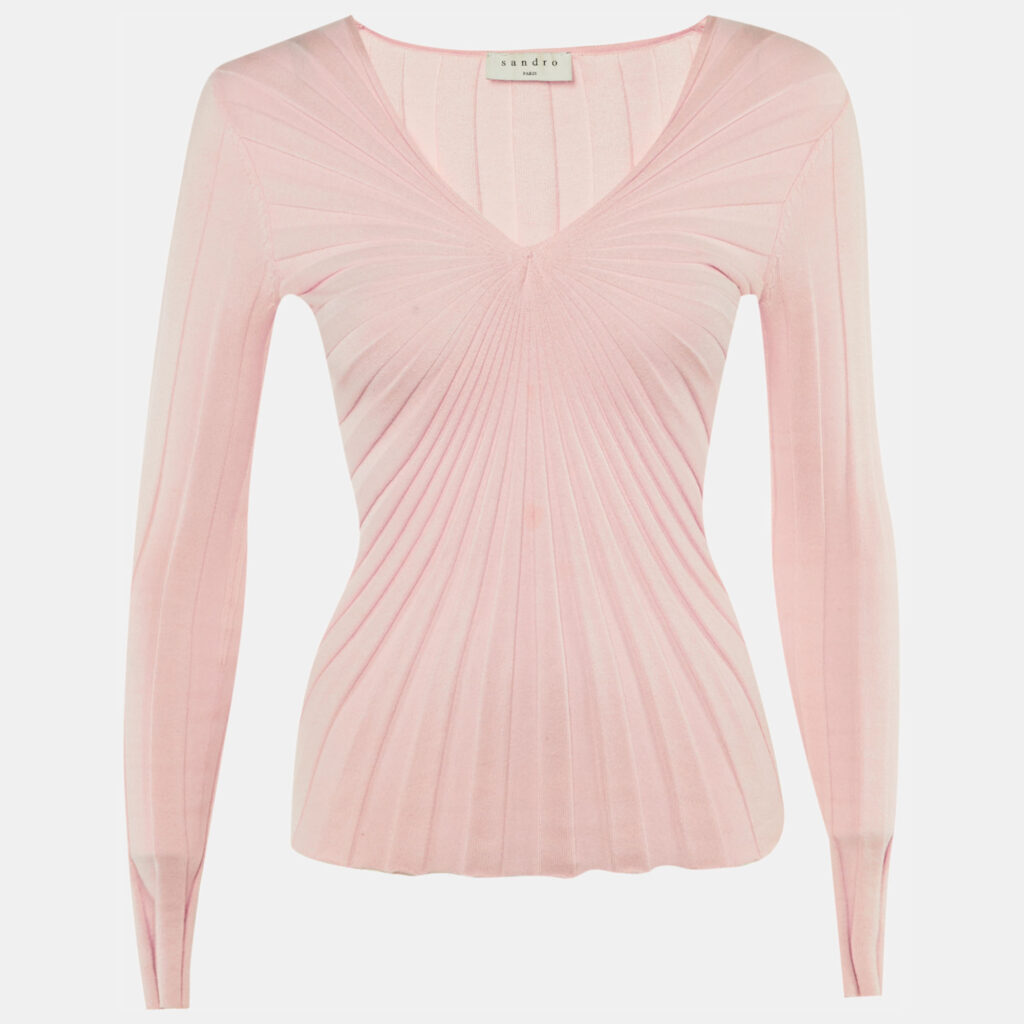 Sandro Pink Rib Knit Long Sleeve Jumper XS Sandro Pink Rib Knit Long Sleeve Jumper XS