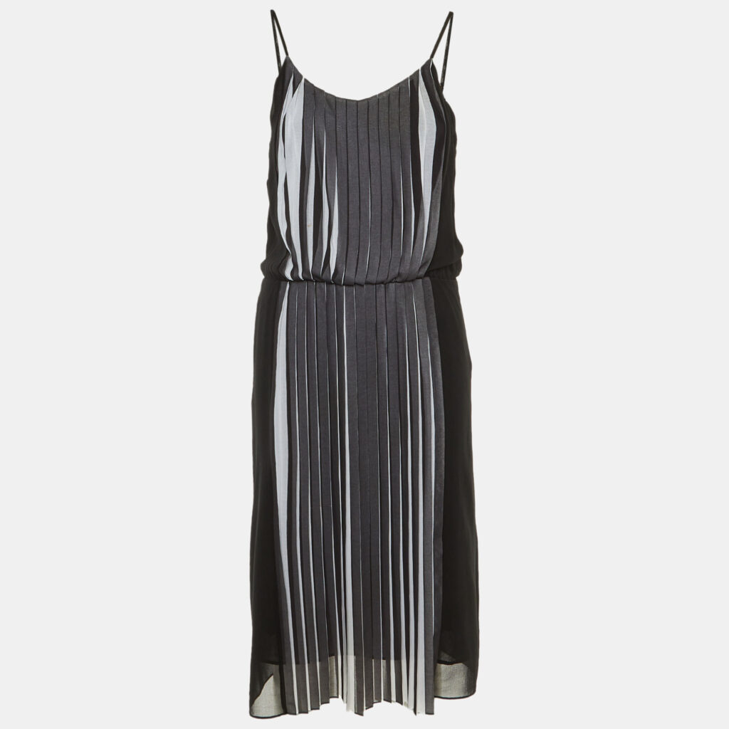 Sandro Black /White Pleated Crepe Midi Dress M