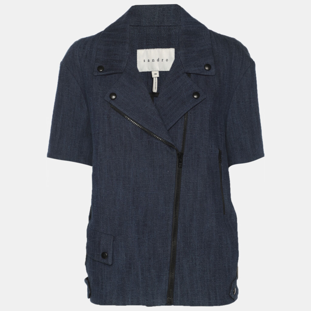luxury-women-sandro-used-clothes-p1243730-001-1.jpg Sandro Blue Denim Short Sleeve Blazer Jacket S
