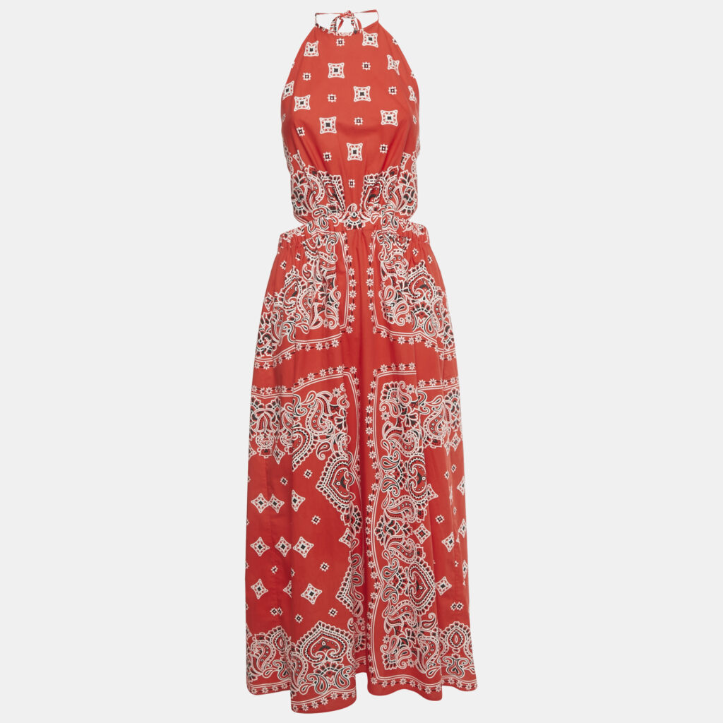Sandro Red Bandana Print Cotton Halter Neck Maxi Dress M Sandro Red Bandana Print Cotton Halter Neck Maxi Dress M