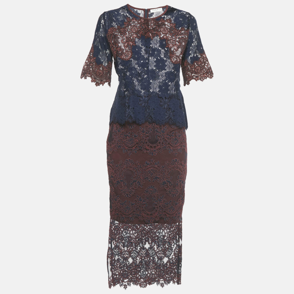 Sandro Navy Blue /Burgundy Lace Top & Skirt Set S Sandro Navy Blue /Burgundy Lace Top & Skirt Set S