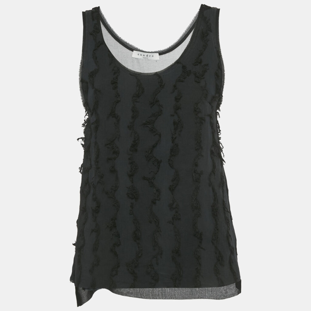 luxury-women-sandro-used-clothes-p1249833-001-1.jpg Sandro Black Rib Knit Frayed Detail Tank Top S